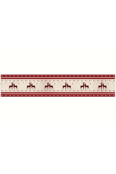 Takıtolia Geyikli Christmas Themed Red White Runner Tablecloth (35 X 180 cm)
