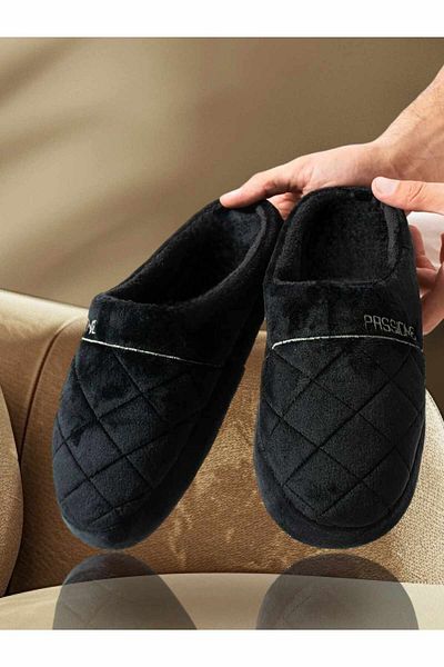 Behtah Kundura Embroidered Velvet Men's Closed Front Winter Slippers Daily Indoor Slippers Dowry Bohça