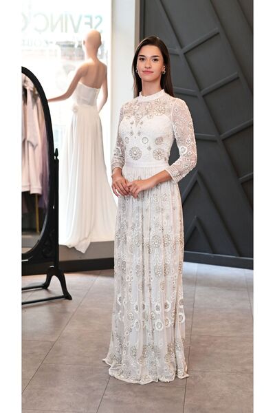 SevinçGüney VINTAGE Tasarım Kasnak İşleme Uzun Abiye Elbise