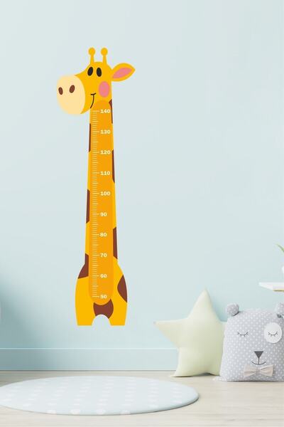 GSticker Zürafa Temalı Boy Ölçer Boy Ölçme Cetveli Cam Dolap Çocuk Odası Duva...
