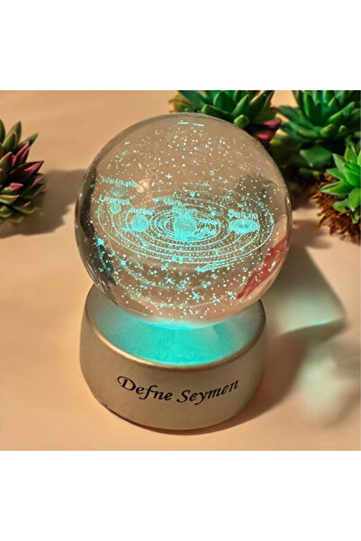 hediyesahibi Kişiye Özel Renk Değiştiren Led Işıklı Cam Küre Gezegen Lamba Ka...