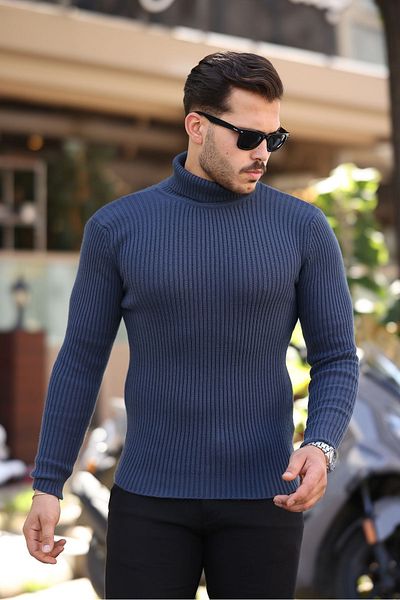 a02teks Pulover cu nervuri pentru bărbați - Slim Fit