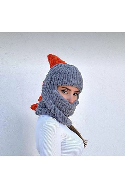AidaAstrid Winter Puffy Beanie Hat - Hand Knitted Balaclava
