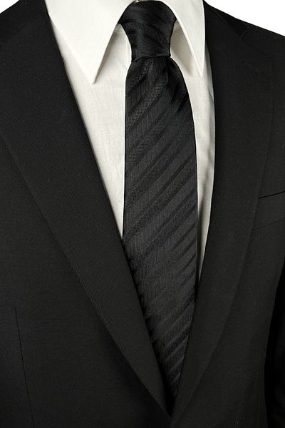 1001 Kravat Black Striped 7.5 cm Wide Silk Tie Men