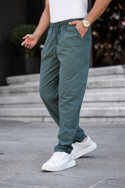 MY VİNTAGE Erkek PantolonYazlık Keten Karışımı Haki Renk Erkek Pantolon