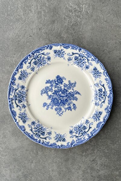 porselenden Antique Baby Blue 24 Parça 6 Kişilik Premium Porselen Yemek Takımı Özel Vintage Mavi Çiçek