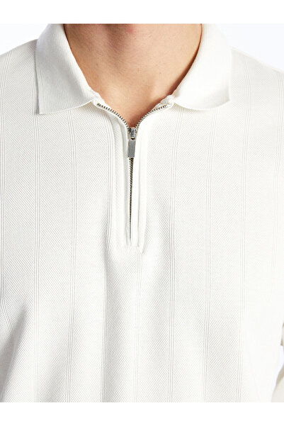 LC Waikiki Ανδρικό φούτερ με μακρυμάνικο γιακά πόλο LCWAIKIKI Classic Ecru