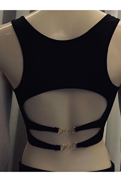 Butik Metal Zincir Detaylı Şık Sırtı Açık Bralette - Rahat Polyester ve Elast...