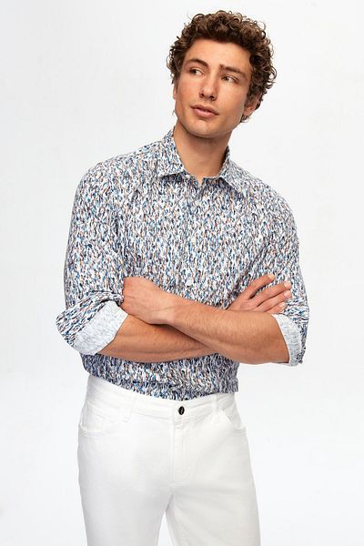Twn Slim Fit Navy Blue εμπριμέ πουκάμισο
