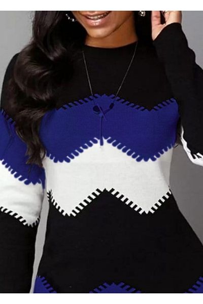 Simala Rochie de damă cu mânecă lungă cu model în zig-zag
