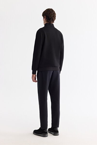 Avva Erkek Siyah Dik Yaka Fermuarlı Baskılı Pamuklu Regular Fit Sweatshirt A42Y1367