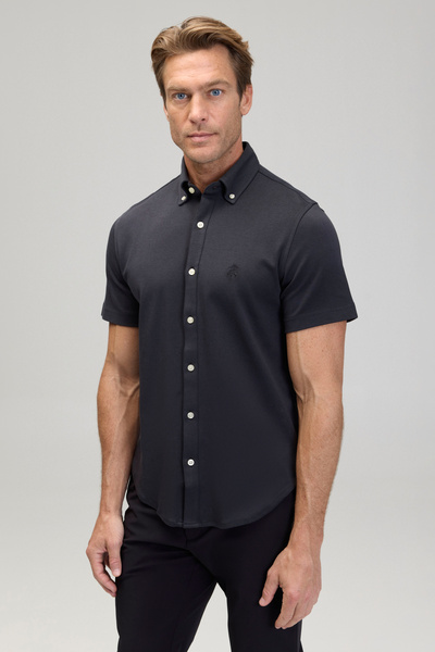 BROOKS BROTHERS Erkek Siyah %100 Pamuk Kısa Kollu Gömlek