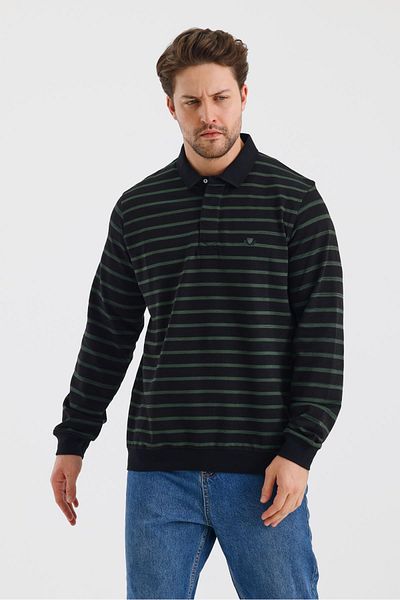 ALEXANDERGARDI Polo Neck Striped Regular Fit Sweatshirt (Wk25386)