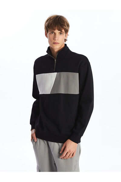 LC Waikiki Hanorac negru cu guler înalt și mâneci lungi pentru bărbați