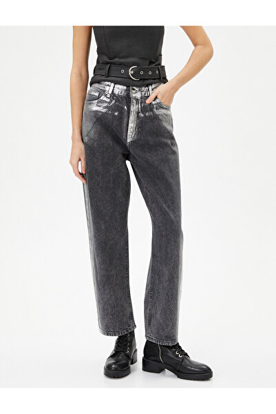 Koton Γυαλιστερό ίσιο τζιν με αλουμινόχαρτο - Διπλωμένο τζιν Eve Straight Leg