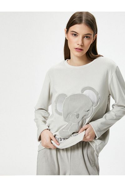Koton Winter-Pyjama-Oberteil aus Fleece mit Teddybär und langen Ärmeln