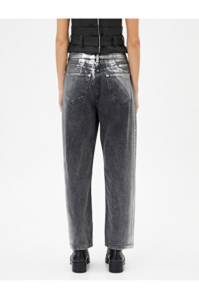 Koton Γυαλιστερό ίσιο τζιν με αλουμινόχαρτο - Διπλωμένο τζιν Eve Straight Leg