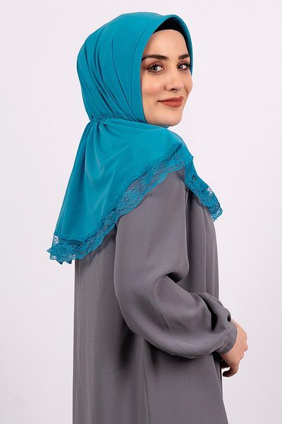 HÜRREM BONE Μπλε Πρακτικό έτοιμο μαντήλι Hijab με κουμπωτά ύφασμα βισκόζης με κουμπωτά δαντέλα 2105_34