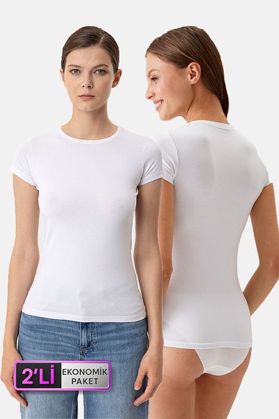 Pierre Cardin Economic Pack of 2 White 1005 Short Sleeve Basic T-shirt - Athlete