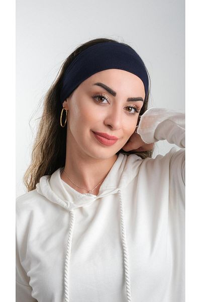 HÜRREM BONE Viscose Plain Navy Blue Hair Band - 3012_02