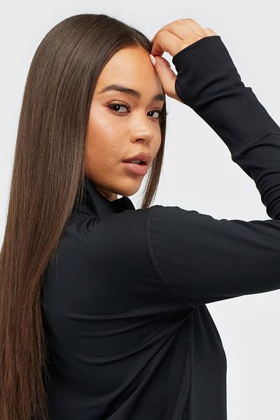 Nike Top de jogging pentru femei Dri-Fit Element - Top negru cu jumătate de fermoar cu fermoar 1/4