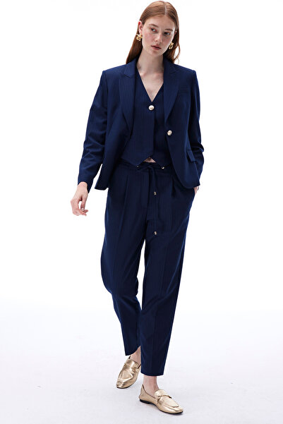 Perspective Actors Slim Fit Short Length Fake Sleeve Jacket Collar Navy Blue Jacket