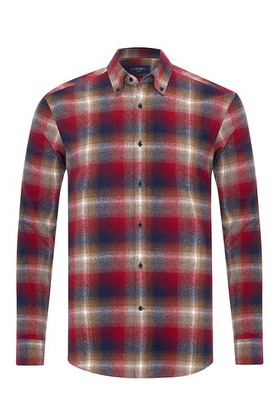 Germirli Red Flannel Plaid Albiate Button Collar Tailor Fit Cotton Lumberjack Shirt