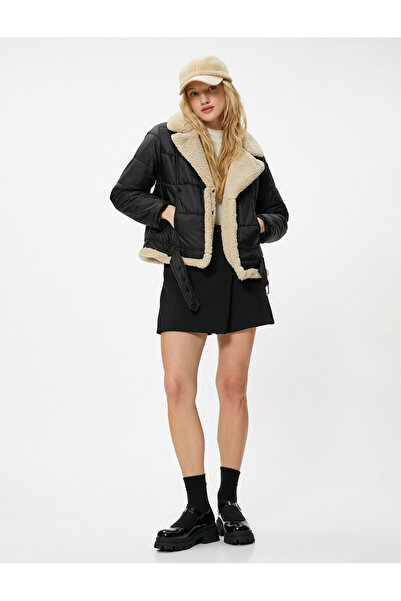 Koton Palton motociclist cu guler și interior din blană artificială, buzunare...