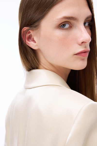 Perspective Adityas Beige Low Sleeve Jacket Collar - Knee Length Regular Fit Jacket