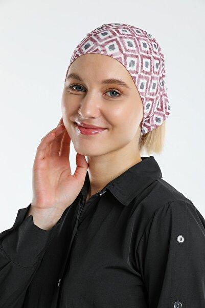 HÜRREM BONE Claret Red Practical Ready Interlocking Hijab Bonnet Sandy Fabric Geometric 2117_16