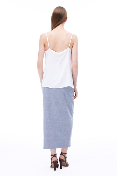 Perspective Arges Slim Fit Plaid Pattern Midi Length Indigo Skirt