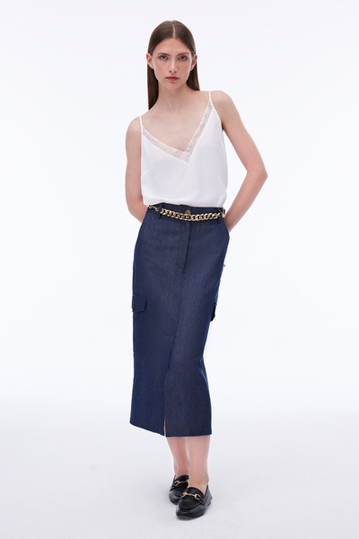Perspective Latibule Regular Fit Midi Length Indigo Skirt