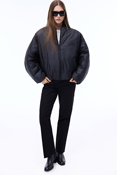 Perspective Awans Comfortable Fit Standard Size Low Sleeve Crew Neck Black Coat