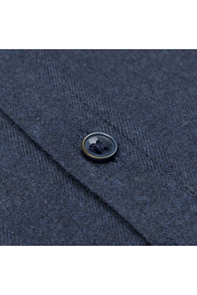 Germirli Lacivert Balıksırtı Desen Albini Pamuk Lyocell  Tailor Fit Flanel Gömlek