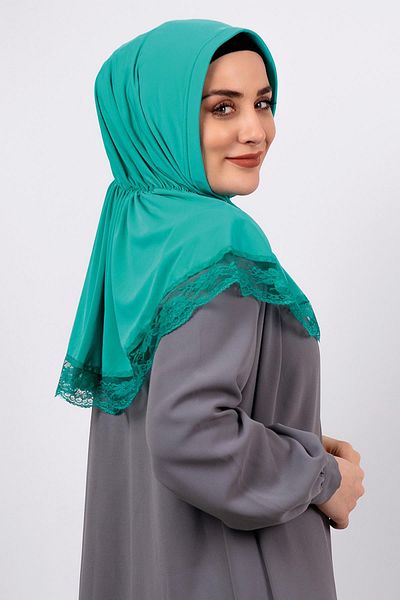 HÜRREM BONE Μέντα Πράσινο Πρακτικό έτοιμο συμπλέκτη Hijab Φουλάρι βισκόζης ύφασμα με κουμπωτά και δαντέλα 2105_13