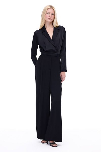 Perspective Pandoras Casual Fit Long Length Fake Sleeve Jacket Collar Black Jumpsuit