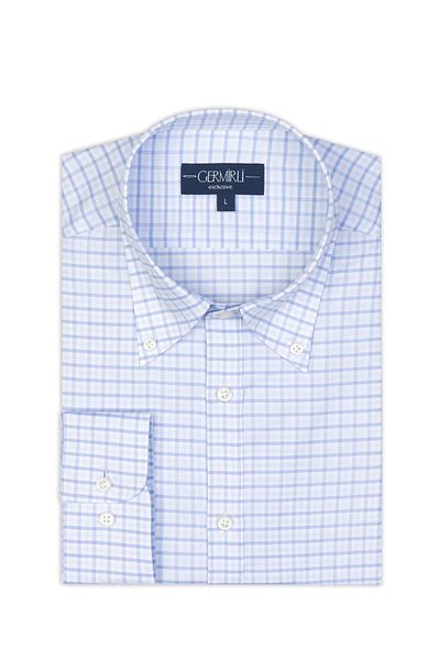 Germirli White Square Print Albini Relax Formula Tailor Fit Pure Cotton Exclusive Shirt