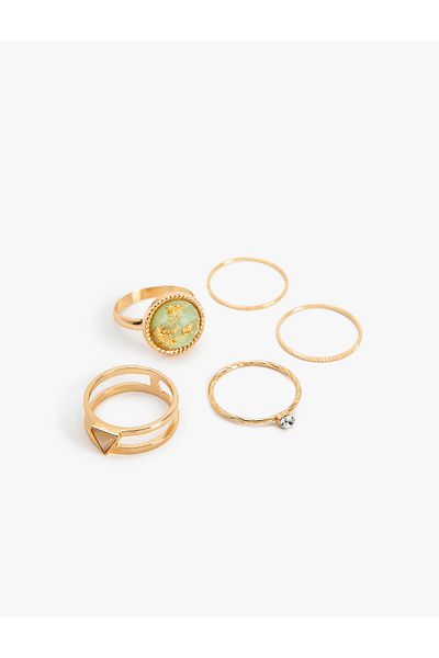Koton Set of 5 Steel Blended Rings - Stone Detailed