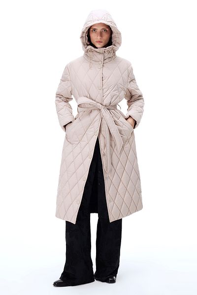 Perspective Awans Regular Fit Below Knee Turndown Sleeves Judge Collar Beige Coat