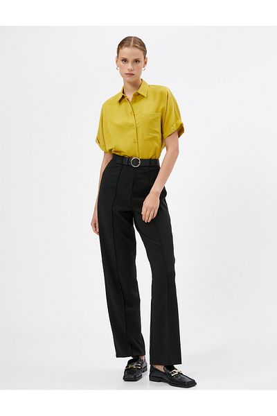 Koton Short Sleeve Shirt Pocket Buttoned Modal Blend Classic Collar