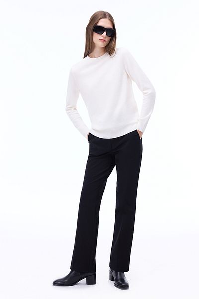 Perspective Knitwear Comfortable Fit Standard Size Plug Sleeve Crew Neck Ecru Sweater