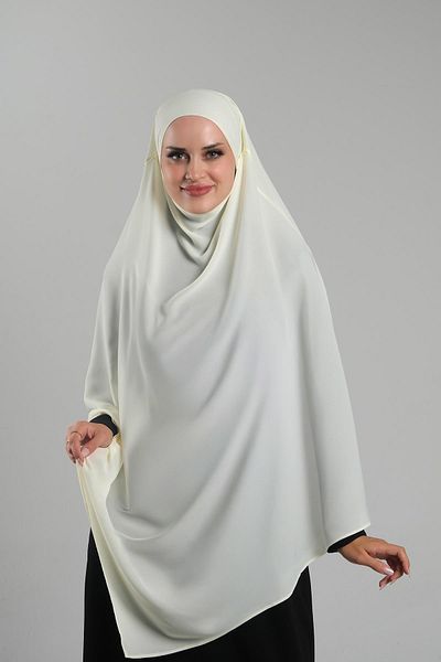 HÜRREM BONE Πρακτικό έτοιμο εκρού μαντήλι Hijab - Crepe Lace-up, Interlocking Souffle Hijab 2313_27