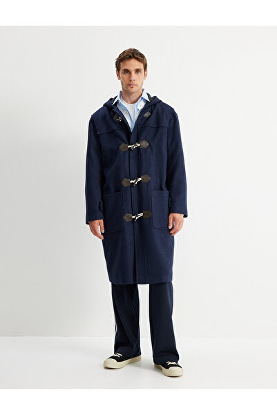 Koton Hooded Long Stamp Coat - Pocket and Button Detail