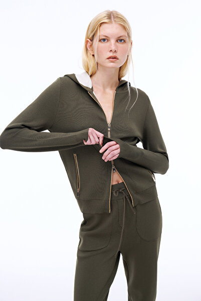 Perspective Knitwear Comfortable Fit Ankle Length Khaki Trousers