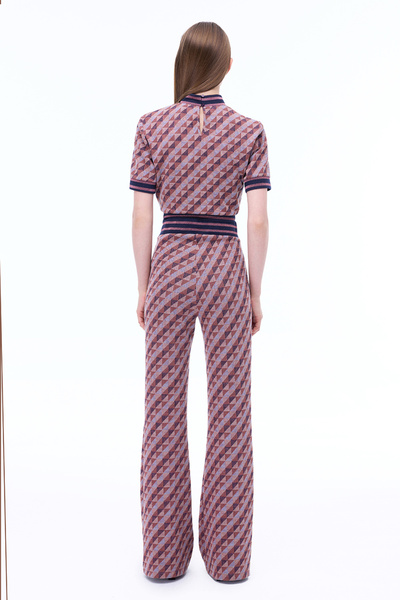 Perspective Alcors Slim Fit Geometric Pattern Long Length Burgundy Trousers