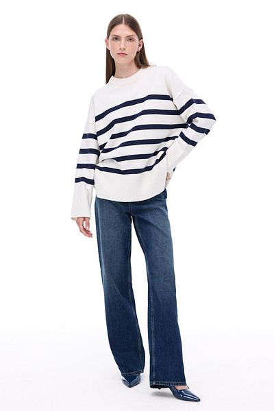Perspective Knitwear Regular Fit Standard Length Low Sleeve Crew Neck Ecru Sweater