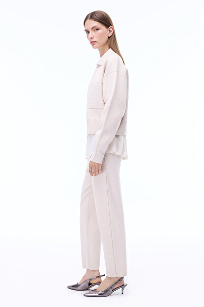 Perspective Knitwear Comfortable Fit Standard Size Fitting Sleeve Shirt Collar Ecru Cardigan