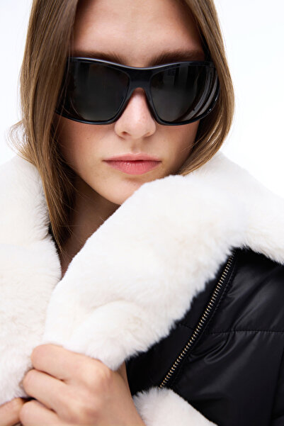 Perspective Awans Regular Fit Above Knee Fitted Sleeve Shirt Collar Black Coat