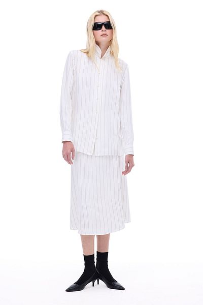 Perspective Aponias Comfortable Fit Striped Pattern Standard Size Fitting Sleeve Shirt Collar Ecru Shirt