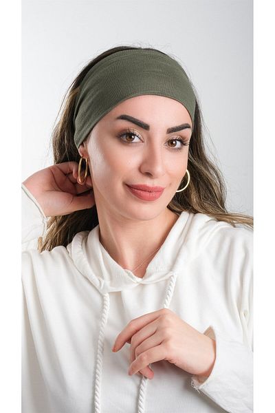 HÜRREM BONE Χακί Πρακτικό έτοιμο κουμπωτό Hijab Bonnet Viscose Fabric Plain 3007_09